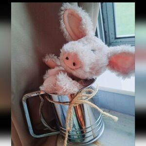 Plush Pig in Silver Tin Mug